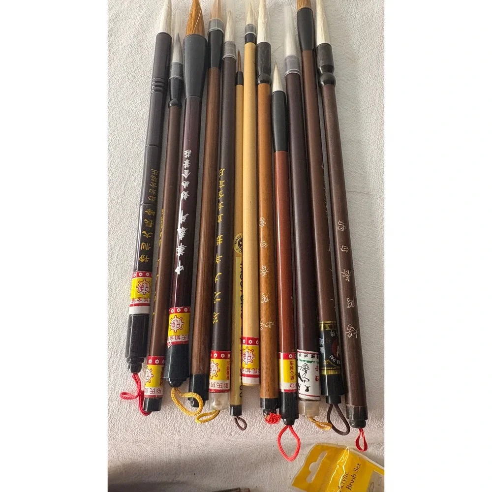 13pc Vintage Chinese Calligraphy Sumi-e Painting Brushes Bamboo Wood Set